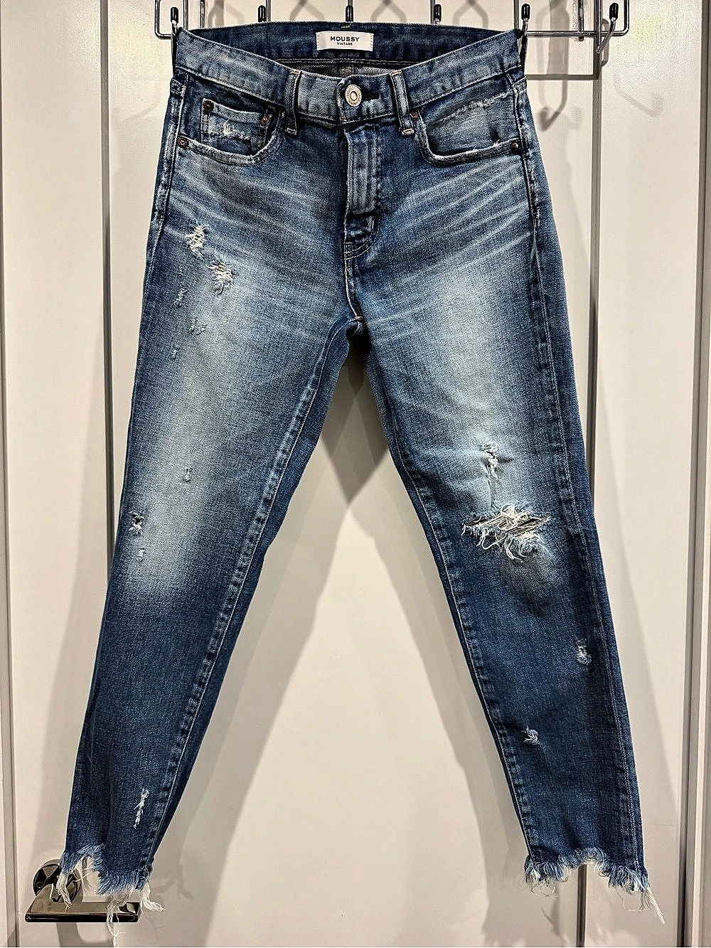 Moussy Vintage Distressed Skinny Jeans in Blue Size 27